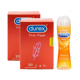 Durex Thin Feel condooms Maxi Pack (2 x 20st + GRATIS Warming 50ml.)